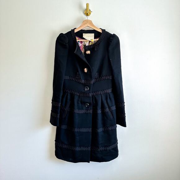 Anthropologie Leifsdottir Button Front Long Sleeve Embellished Coat Black 2 - Picture 5 of 13